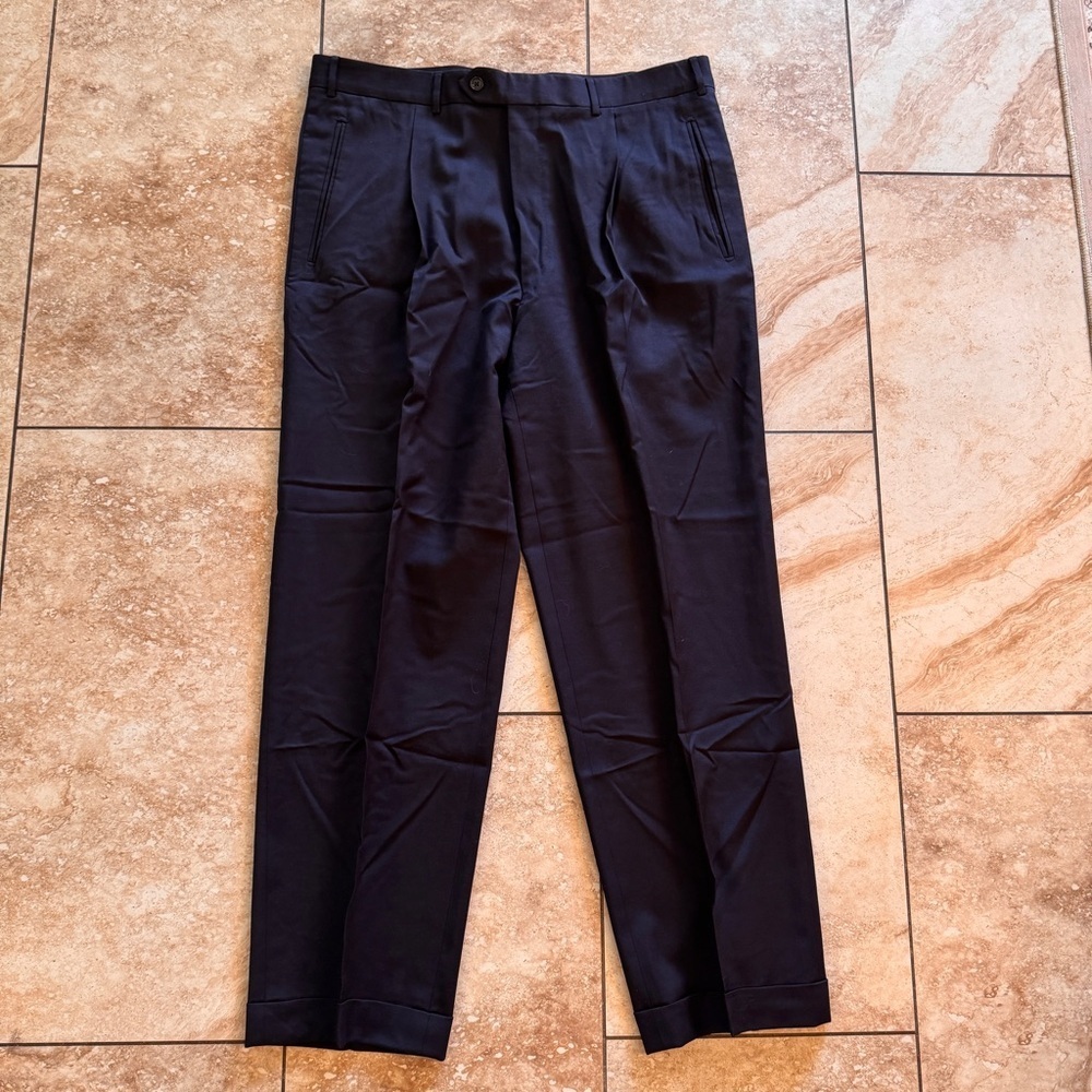 Corneliani Vintage dress pants pleats & cuffs Navy/Black Wool‎ some small flaws